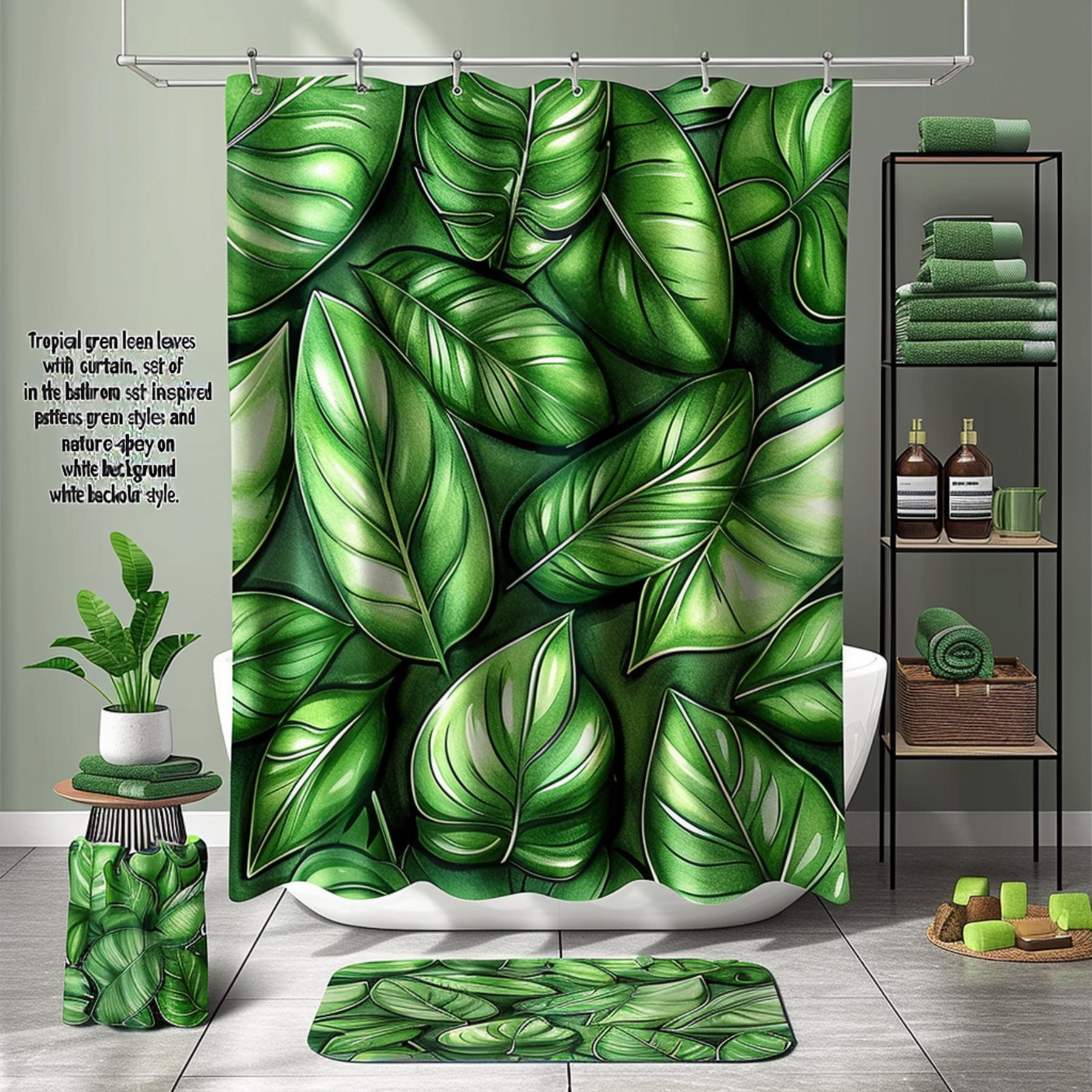 Nature Inspired Green Leaf Bathroom Set with Watercolor Design ...
