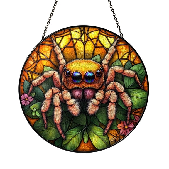 Nature Inspired Jumping Spider Faux Stained Glass Suncatcher, Window Hanging Decor with Fun Character