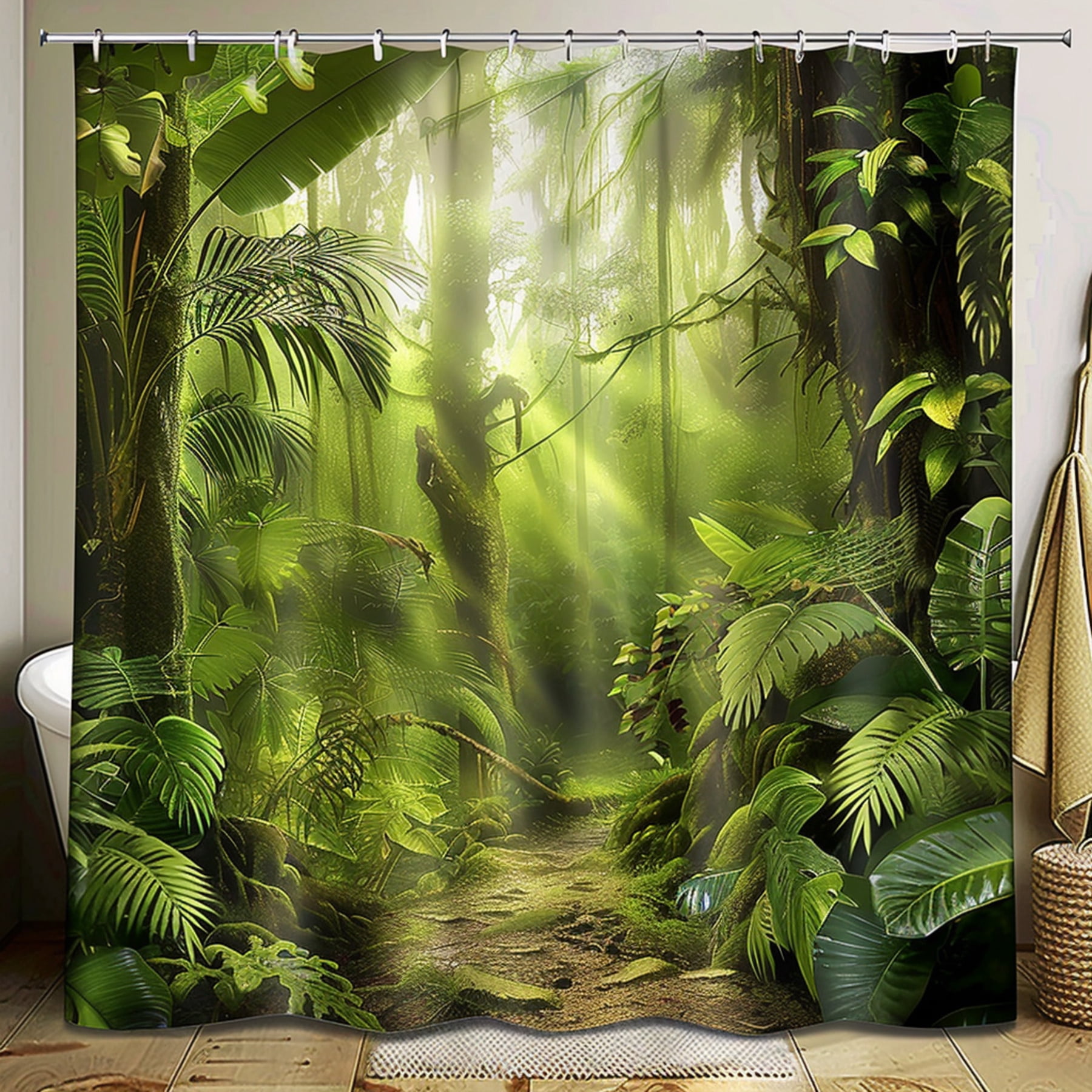 Nature Inspired Jungle Greenery Shower Curtain Tropical Rainforest
