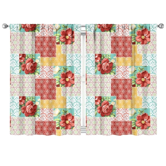 Nature Inspired Kitchen Curtains Set - Garden Floral Semi-Sheer Tier Curtains with Rod Pocket