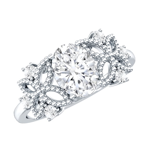 Nature Inspired Lab Diamond Engagement Ring - EF-VS Quality Certified - 1 Carat - with Jewelry Box, 14K White Gold, US 10.00