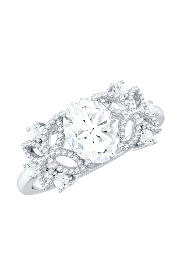 Nature Inspired Lab Diamond Engagement Ring - EF-VS Quality Certified - 6x8 mm, 14K White Gold, US 7.00