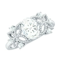 Rosec Jewels Nature Inspired Lab Diamond Engagement Ring - EF-VS Quality Certified - 6x8 mm, 925 Sterling Silver, US 4.00