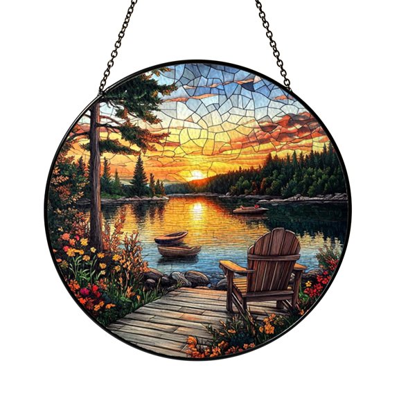 Nature Inspired Lake Dock Stained Glass Suncatcher – Window Decor Art