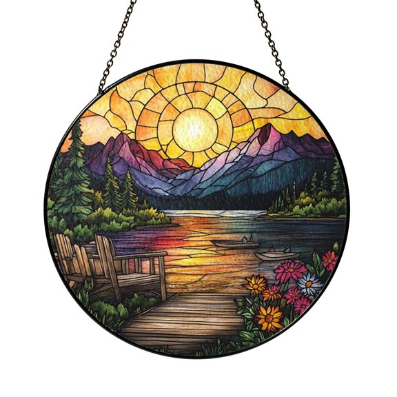 Nature Inspired Lake Dock Stained Glass Suncatcher – Window Decor
