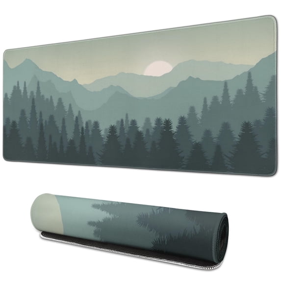 Nature-Inspired Large Mouse Mat - Extended Non-Slip Desk Pad Featuring Unique Forest Pattern, Stitched Edges for Durability (31.5 x 11.8inches)