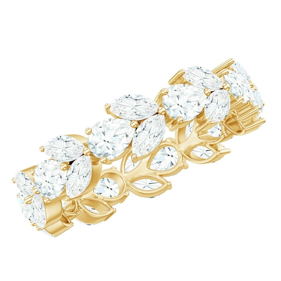 Rosec Jewels - Moissanite Full Eternity Ring for Women - Leaf Inspired Ring (D-VS1 Quality Certified) - with Jewelry Box, 10K Yellow Gold, US 5.50