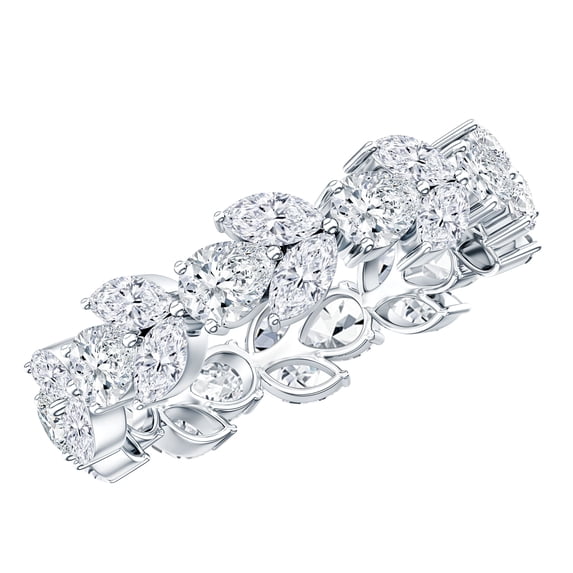 Rosec Jewels - Moissanite Full Eternity Ring for Women - Leaf Inspired Ring (D-VS1 Quality Certified) - with Jewelry Box, 18K White Gold, US 4.00