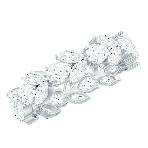 Rosec Jewels - Moissanite Full Eternity Ring for Women - Leaf Inspired Ring (D-VS1 Quality Certified) - with Jewelry Box, 18K White Gold, US 8.50