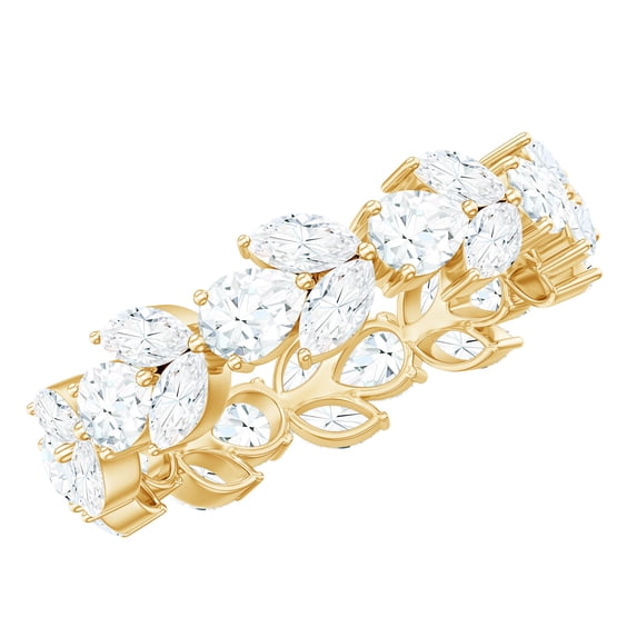 Rosec Jewels - Moissanite Full Eternity Ring for Women - Leaf Inspired Ring (D-VS1 Quality Certified) - with Jewelry Box, 18K Yellow Gold, US 5.50