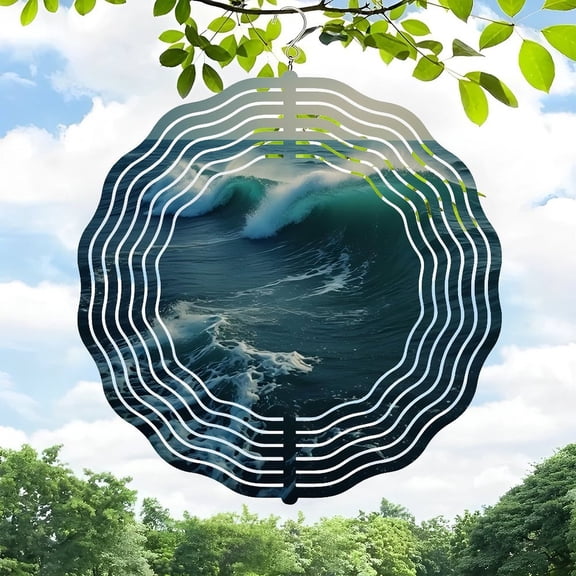 Nature-Inspired Metal Hanging Wind Spinner with Leaf Design - Beautiful Wind Chime for Yard and Garden Decor Ocean Waves Theme