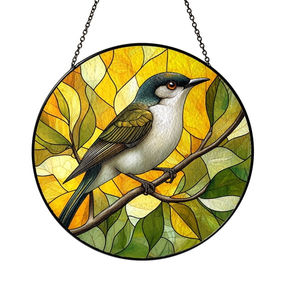 Nature-Inspired Mockingbird Stained Glass Suncatcher – Elegant Home Accent