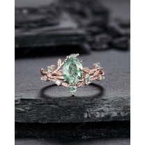 Nature Inspired Moss Agate Leaf Engagement Ring Set, Oval Shape Mossy Agate Rose Gold Wedding Set, Twig Branch Bridal Set Anniversary Ring