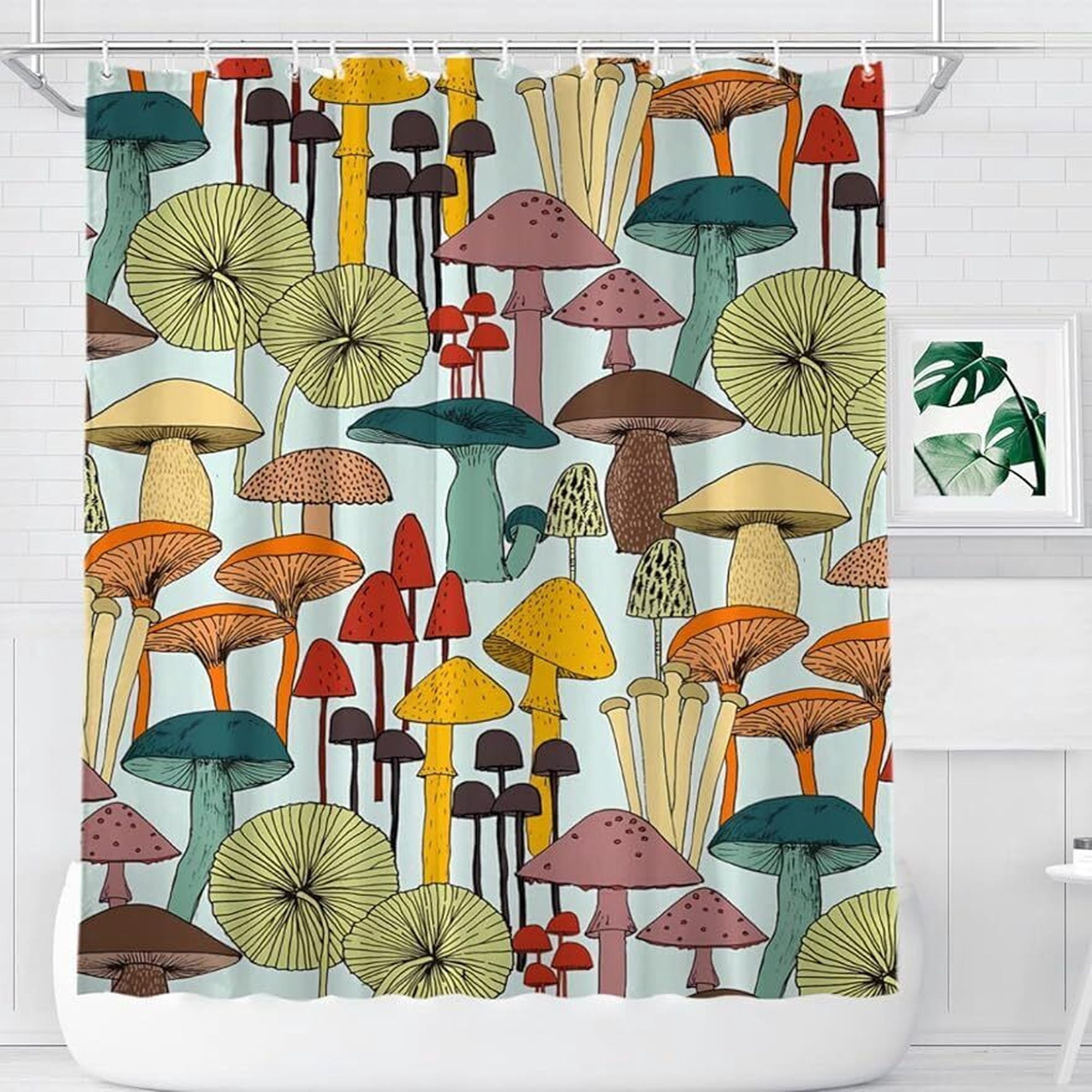 NatureInspired Mushroom Shower Curtain Vibrant Green Fantasy Design