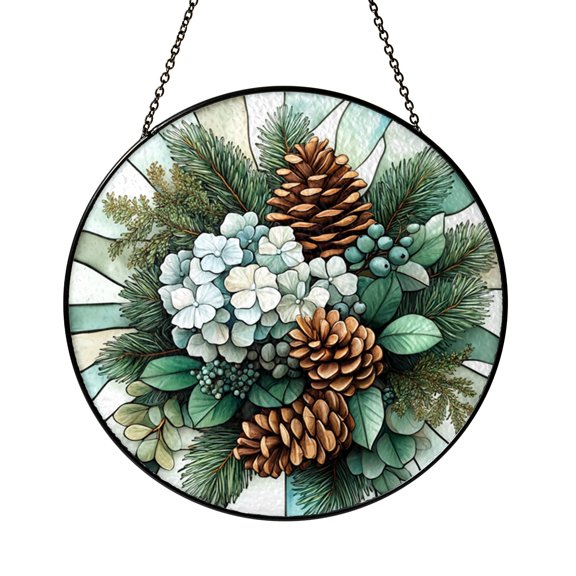 Nature Inspired Pinecones and Eucalyptus Ceramic Coaster Set, Botanical Holiday Table Decor Accent for Kitchen Dining or Seasonal Home Gift