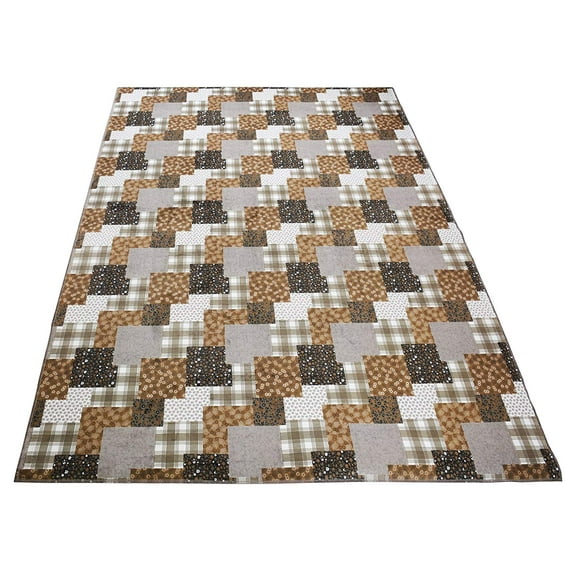 Nature Inspired Printed Mat Slip Resistant TPR Rubber Back Exotic Patterns (Patchwork Brown, 4'11" x 6'11")
