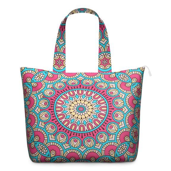 Nature Inspired Psychedelic Mala Duffel Floral Abstract Travel Bag with Trippy Meditation Ornament, Colorful Healing Pattern