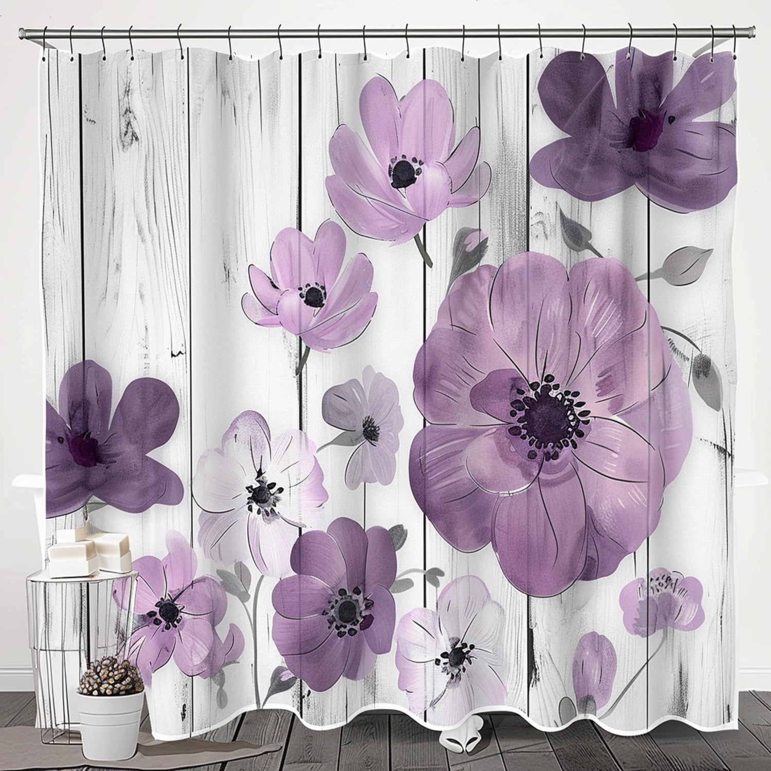 NatureInspired Purple Flower Bathroom Decor Set with Soft Lighting and