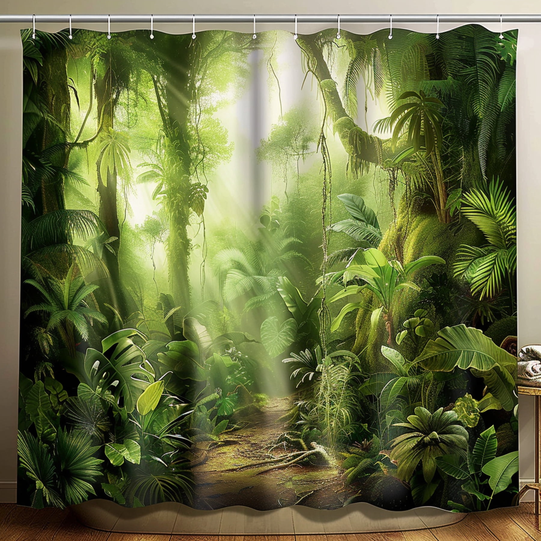 Nature Inspired Rainforest Jungle Shower Curtain with Green Foliage and ...