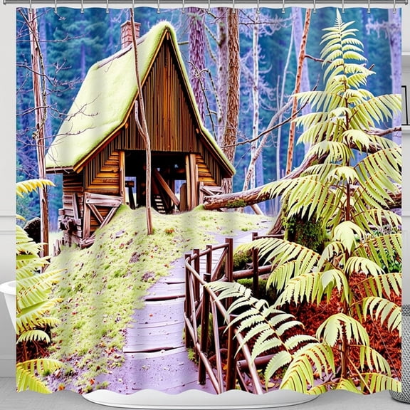 Nature-Inspired Shower Curtain - Enchanting Forest Design for a Cozy Bathroom Retreat