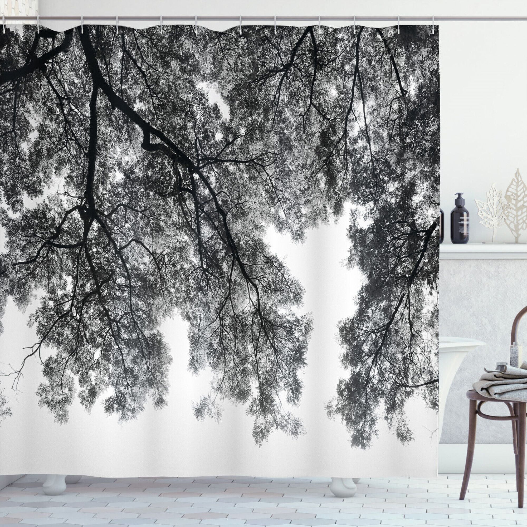 NatureInspired Shower Curtain Tree Branches and Leaf Print for a