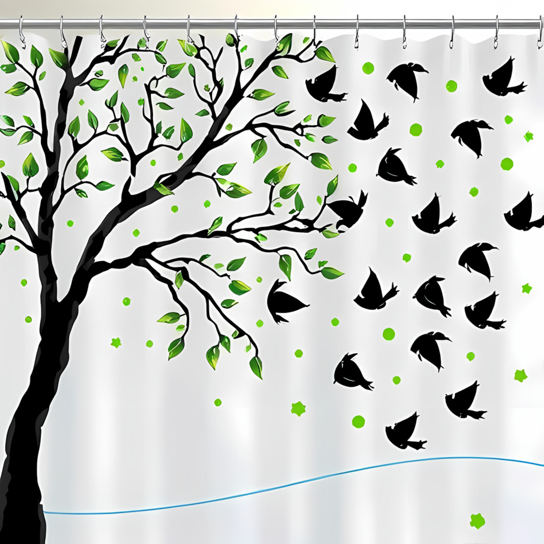 Curated visual reference: Fresh Look at Nature Inspired Shower Curtain With Tree And Birds Design