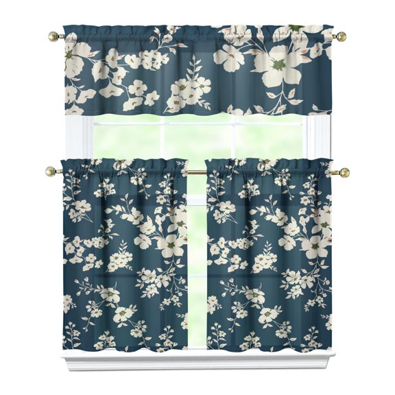 Nature Inspired Tier Kitchen Curtains Set with Valance and Tiers