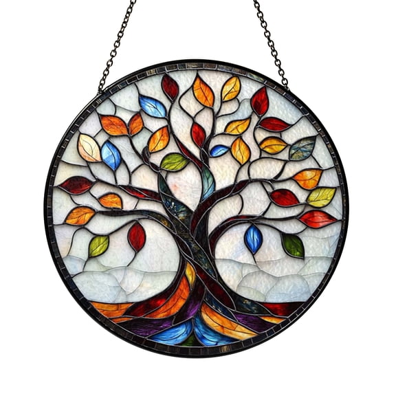 Nature Inspired Tree Stained Glass Window Hanging Decor2001