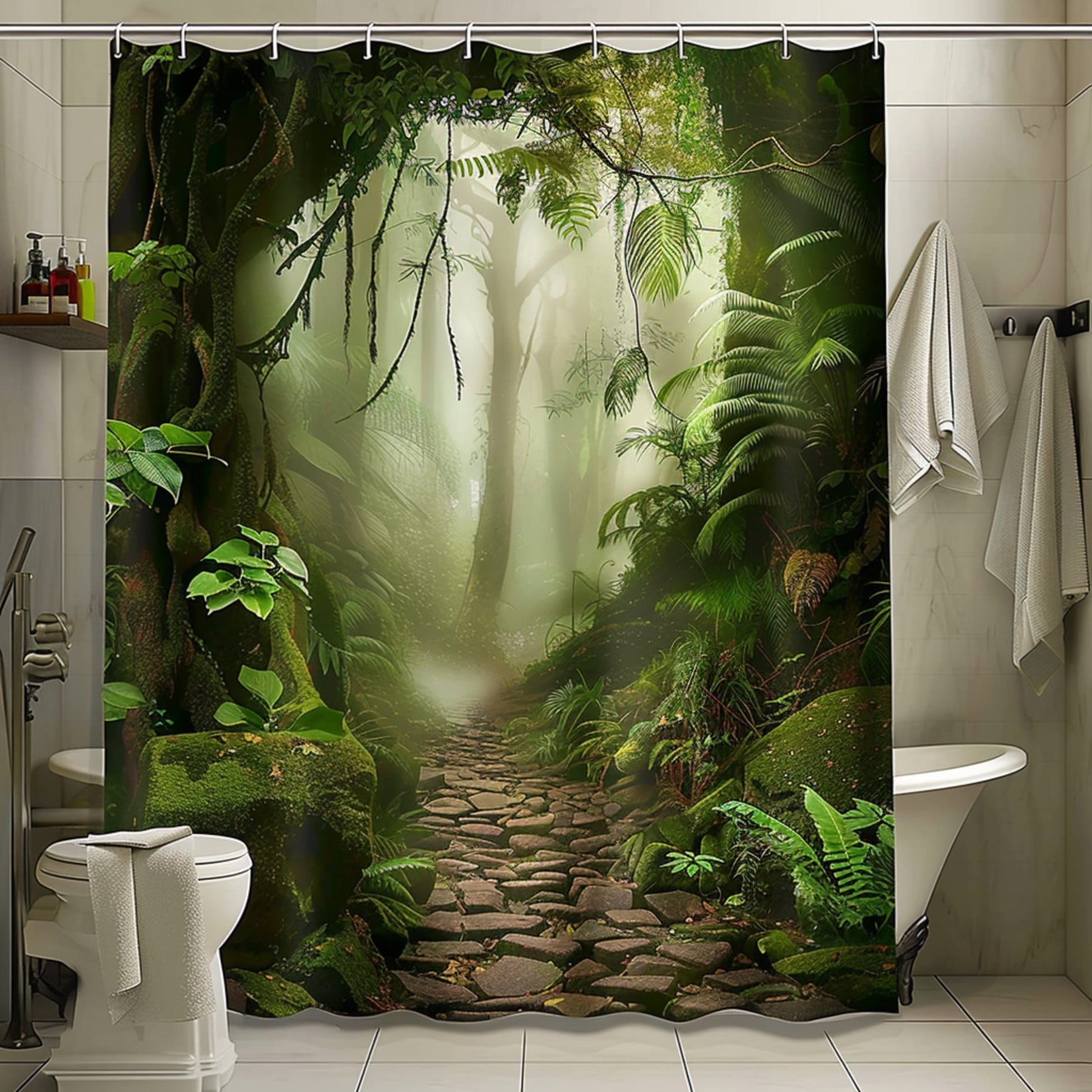 Nature Inspired Tropical Rainforest Shower Curtain Misty Jungle Path