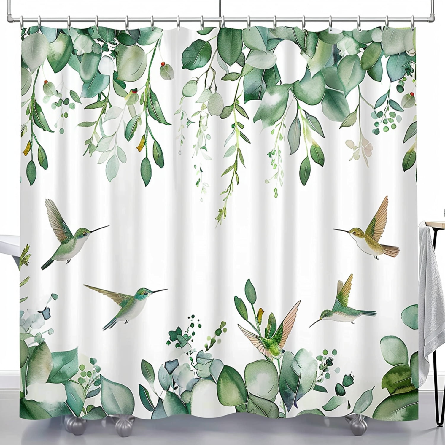 Nature Inspired Watercolor Hummingbird Shower Curtain Set Transform