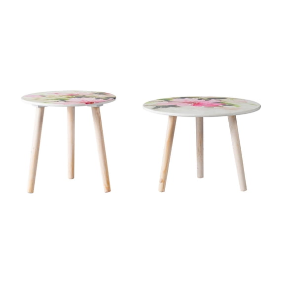 Nature-Inspired Watercolor Side Tables, Set of 2