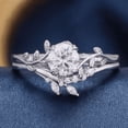 thumbnail image 1 of Nature Inspired Wedding Ring Set- Leaf Wine Round Cut Diamond Ring in 925 Sterling Silver, 1 of 5
