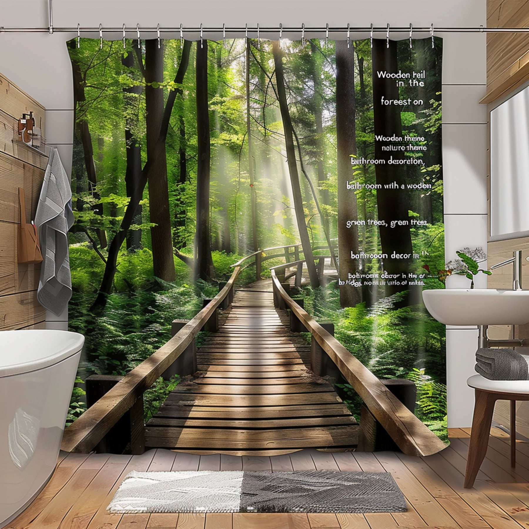 Nature Inspired Wooden Trail Shower Curtain Forest Theme Bathroom Decor