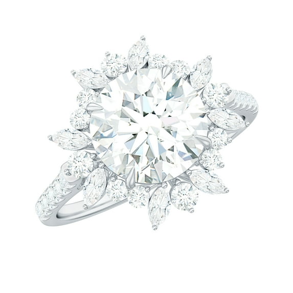 Rosec Jewels Cubic Zirconia Engagement Ring with Halo - Statement Ring - AAAA Quality Certified - With Jewelry Box, 14K White Gold, US 3.50