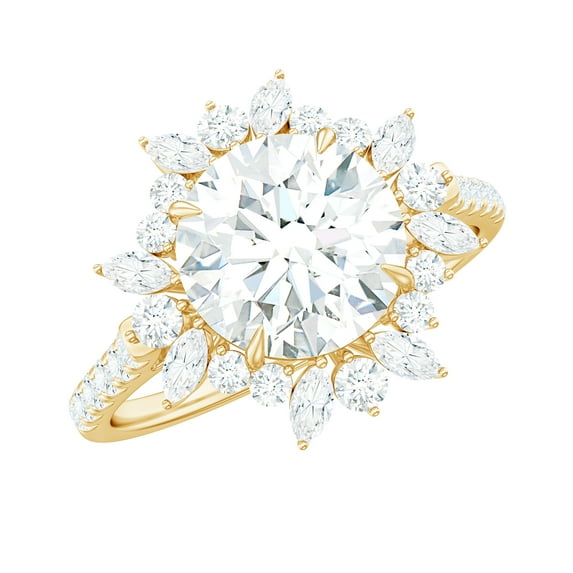 Rosec Jewels Cubic Zirconia Engagement Ring with Halo - Statement Ring - AAAA Quality Certified - With Jewelry Box, 14K Yellow Gold, US 4.00