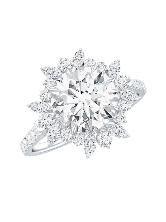 Cubic Zirconia Engagement Ring with Halo - Statement Ring - AAAA Quality Certified - with Jewelry Box, 925 Sterling Silver, US 4.00