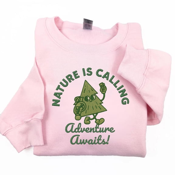 Nature Is Calling Embroidery File Adventure Awaits Hiking Pine Tree Mascot Machine Embroidery Design for Shirt Tote Patch