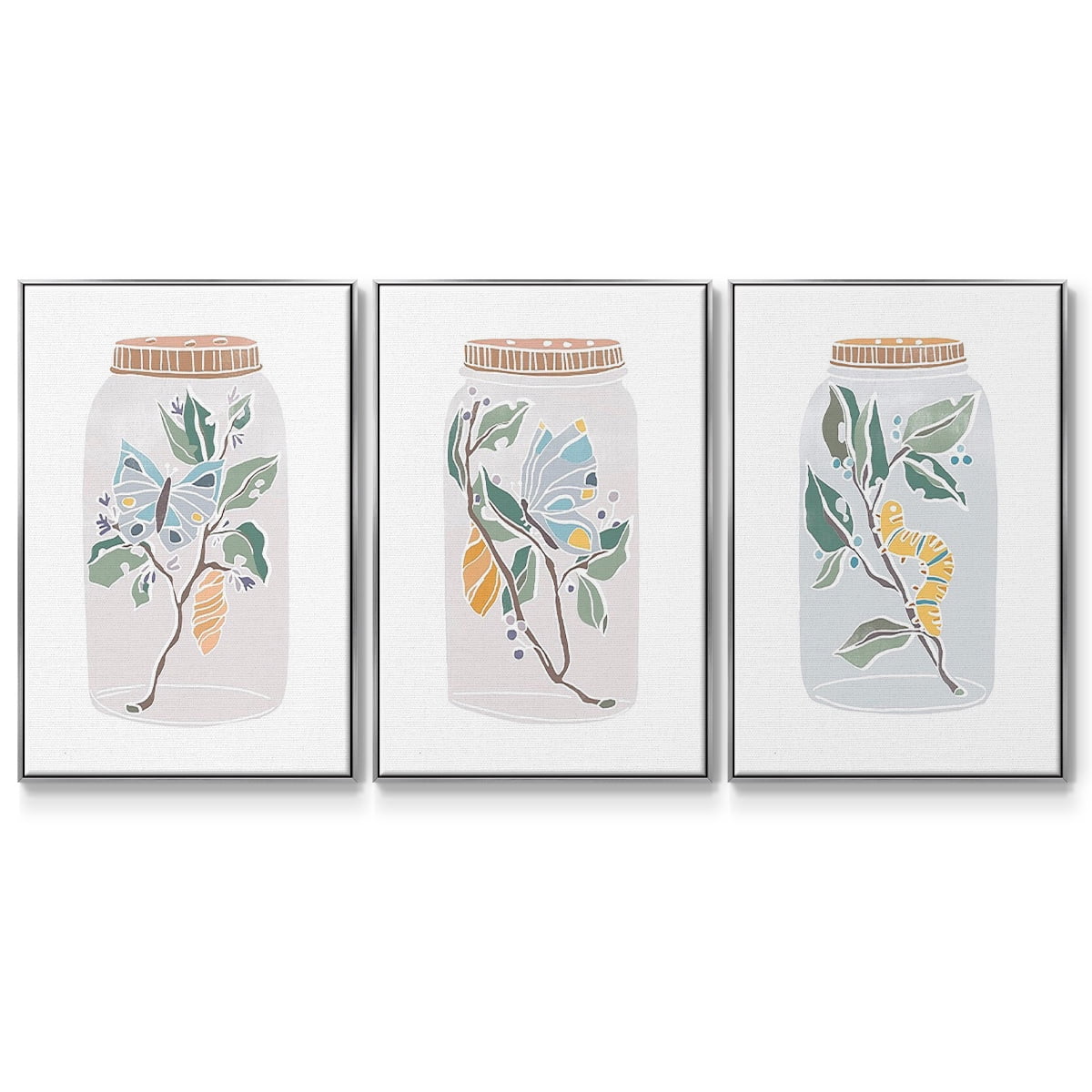 Nature Jar I - Framed Premium Gallery Wrapped Canvas L Frame 3 Piece Set - Ready to Hang