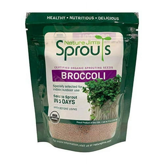 Nature Jim's 8 oz Broccoli Sprout Seeds, Organic Sulforaphane-Rich