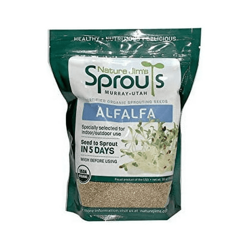 Nature Jims Alfalfa Sprout Seeds - 16Oz Organic Sprouting Seeds - Non-GMO Premium Alfalfa Seeds - Resealable Bag for Longer Freshness - Rich in Vitamins, Minerals, Fiber