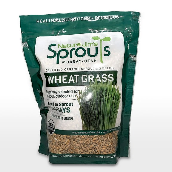 Nature Jims Sprouts Wheatgrass Seeds - 100% Organic Wheat Grass Seed for Sprouting - Cat Grass Planter Seeds, Rich in Vitamins, Fiber and Minerals - Non-GMO, Healthy Wheatgrass Sprout Growing Seed