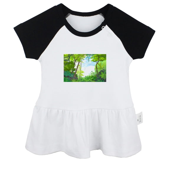 Nature Jungle Pattern Dresses For Baby, Newborn Babies Skirts, Infant Princess Dress, 0-24M Kids Graphic Clothes (Black Raglan Dresses, 0-6 Months)