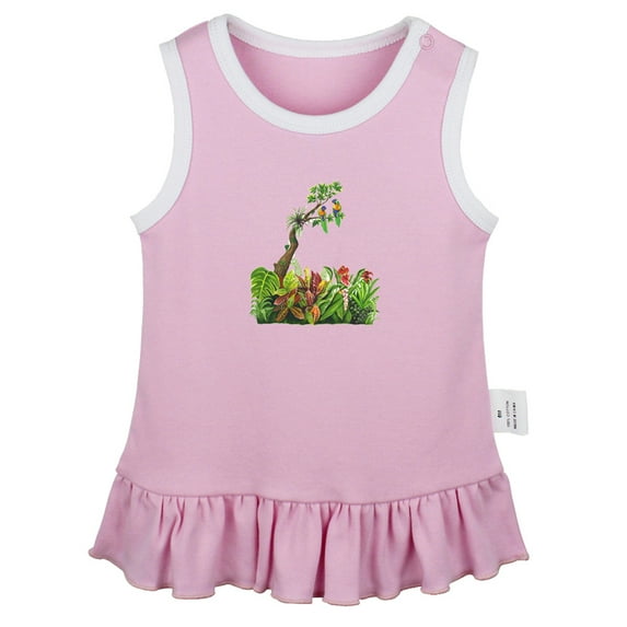 Nature Jungle Pattern Dresses For Baby, Newborn Babies Skirts, Infant Princess Dress, 0-24M Kids Graphic Clothes (Pink Sleeveless Dresses, 6-12 Months)