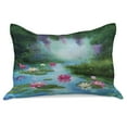 thumbnail image 1 of Nature Knitted Quilt Pillowcover, Fantasy Pond Water Lilies Floating Romantic Lotus Digital Art, Standard King Size Pillow Cover for Bedroom, 30" x 20", Aqua Pink Green, by Ambesonne, 1 of 2