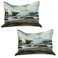 thumbnail image 1 of Nature Knitted Quilt Pillowcover Set of 2, Fantasy Landscape with Waterfall on Rocks and Moon, Standard Queen Pillow Sham Bedroom, 30" x 20", Taupe Seafoam, by Ambesonne, 1 of 1