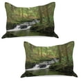 thumbnail image 1 of Nature Knitted Quilt Pillowcover Set of 2, Stream Flowing inest Mossy Rocks Tree Foliage Splash Summertime Hiking, Standard Queen Pillow Sham Bedroom, 30" x 20", Apple Green Umber, by Ambesonne, 1 of 1