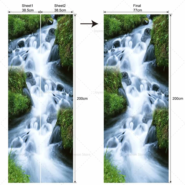 Nature Landscape 3D Door Stickers Self Adhesive Forest Waterfall