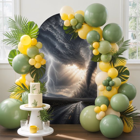 Nature Landscape Arch Backdrop Cover, 4FT, Black Lightning Clouds Sky Weather Highway Spandex Arch Covers Double-Sided Backdrop for Wedding Birthday Party Photo Background Decoration