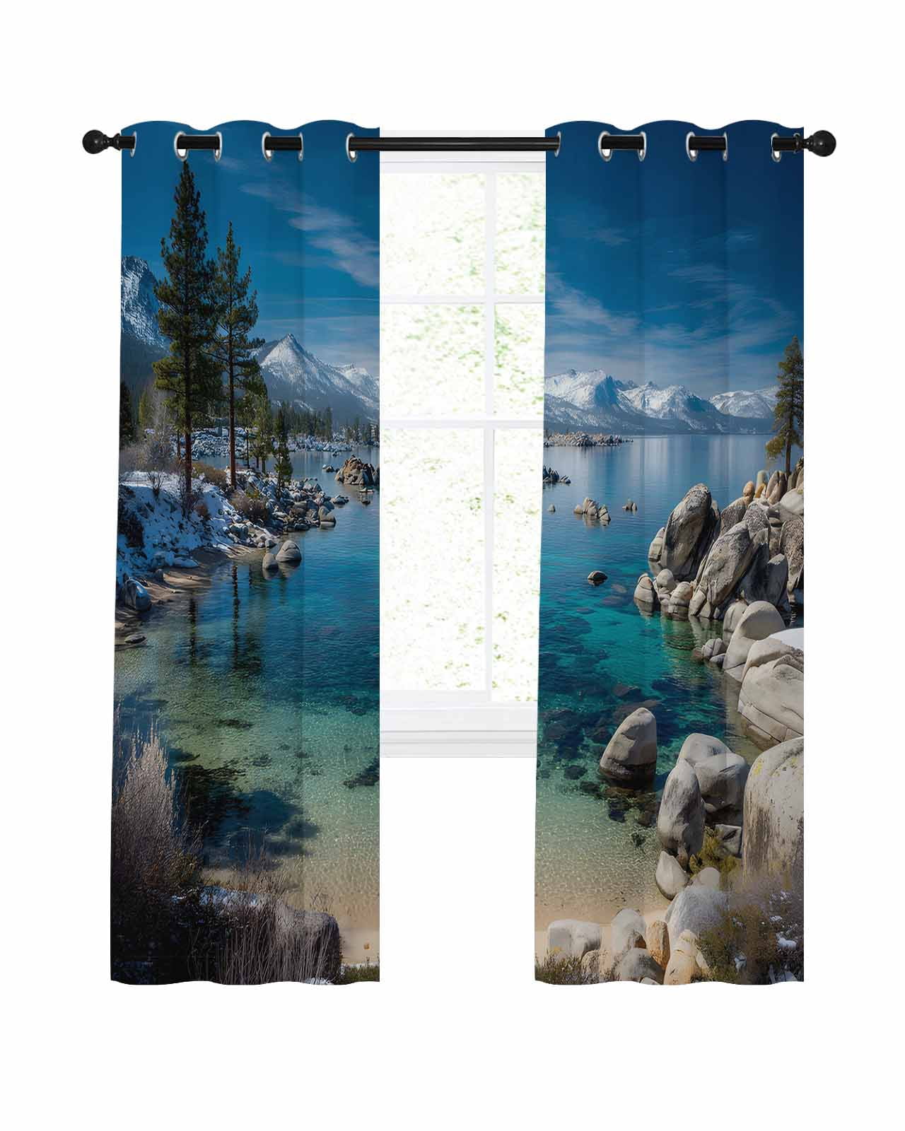 Nature Landscape Blackout Curtains 84 Inch Length Lake Stone Forest Sky ...