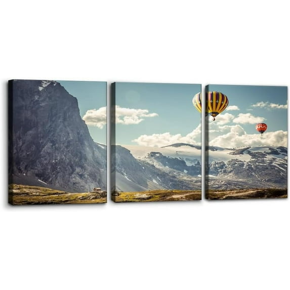Nature Landscape Canvas Art Prints Hot Air Balloons Over Nature Wilderness Picture Wall Art Framed Artwork for Living Room Bedroom Home and Office Wall Decor Ready to Hang - 12" x 16" x 3 Panels